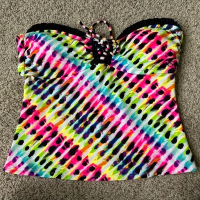 OP Tankini Top Size L (11-13) Women’s Juniors NEON Rainbow & Black EUC - Image 1 of 4