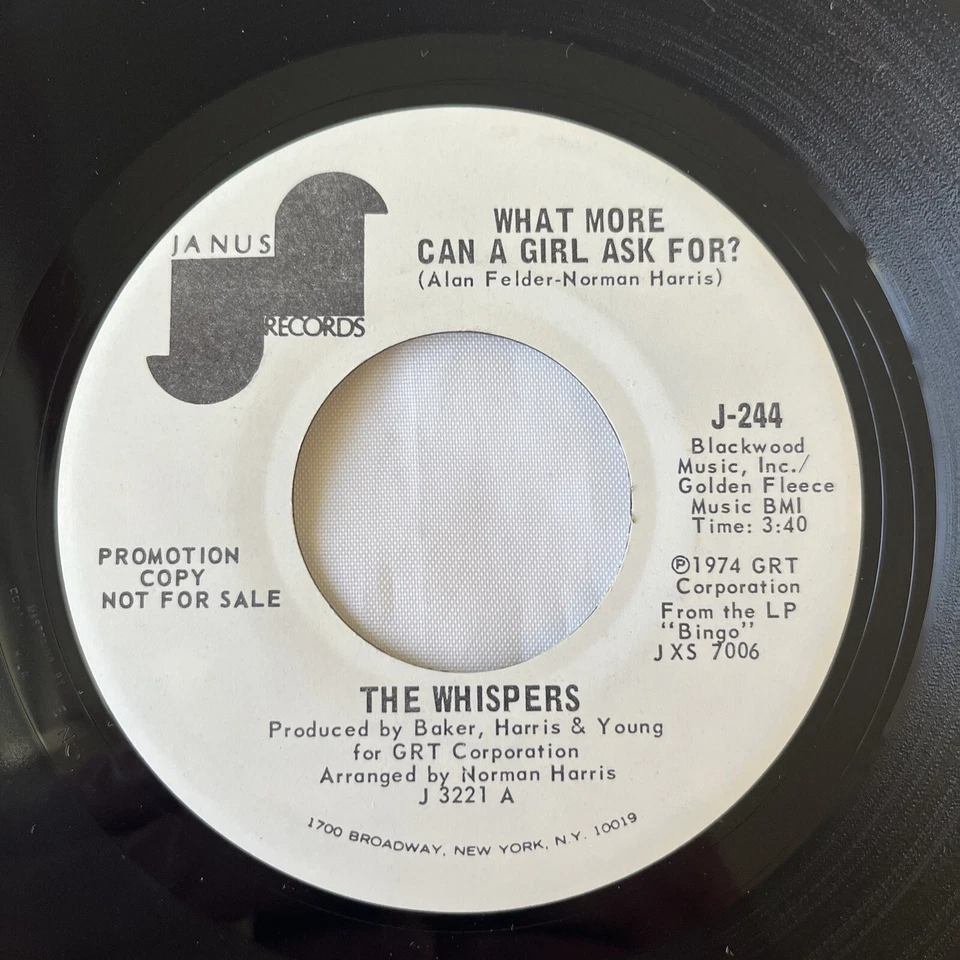 THE WHISPERS - What more can a girl ask  for SOUL PROMO 45rpm Janus 1974 Foto 1 de 4