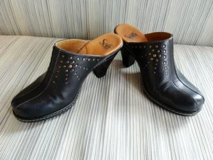 Sofft LYON Studded Black Leather Mules Wedges Slip-on Size 6.5 US, Excellent ! - Picture 1 of 7