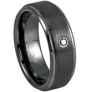 Mens Gunmetal Tungsten Ring 0.07ct Black Diamond Ring, Brushed Wedding Ring #542 - Picture 1 of 4