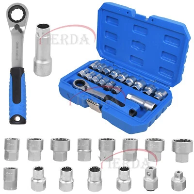 17x Socket Set Metric Hole Pass 3/8 1/2" Adaptors Ratchet Go Through 10mm - 24mm - Image 1 of 4