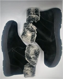 Stivali donna Khombu caviglia corti pelliccia sintetica scamosciata nero taglia 8 Jessica - Foto 1 di 13