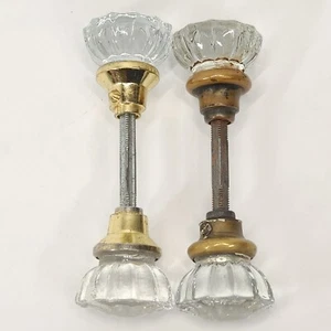 VTG Glass Brass Door Knobs Mixed Set 4 Knobs Antique House Restoration Victorian - Picture 1 of 7