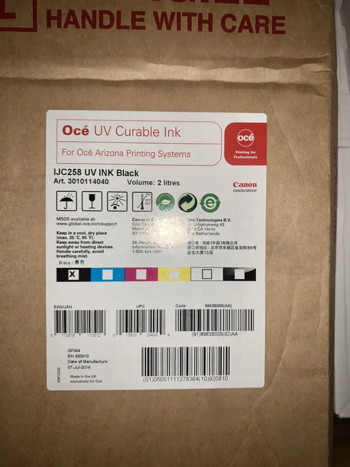 Original Tinte OCE IJC-258BK ARIZONA 250 350 360 550 GT AZ318GL Black 2L UV INK - Image 1 of 1