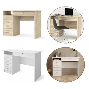 Computer Desk with Drawers White And Oak Home Office Table with Locked Drawer - Picture 1 of 18