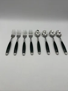 Hampton Silversmiths Bistro Green Handle Flatware Forks Spoons Set 8 - Picture 1 of 13