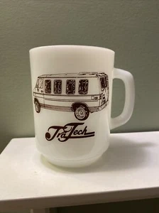 Vintage Anchor Hocking Milk Glass Mug Tra Tech Conversion Van Marietta Georgia - Picture 1 of 6