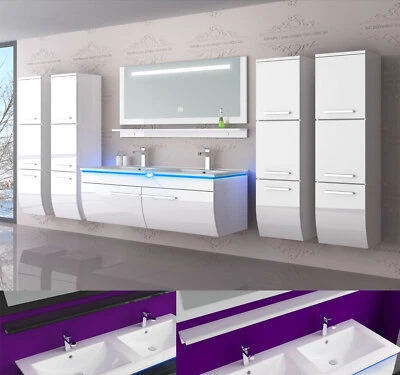 Doppelwaschtisch Doppelwaschbecken Waschbecken Schwarz Weiß Hochglanz montiert - Bild 1 von 4