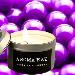 Grape Bubblegum Scented Tin Candles Hand Poured Vegan Friendly Eco Soy Wax - Picture 1 of 10
