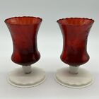 Vtg Home Interiors Ruby Red Glass Votives And White Metal Bases Homco Optic