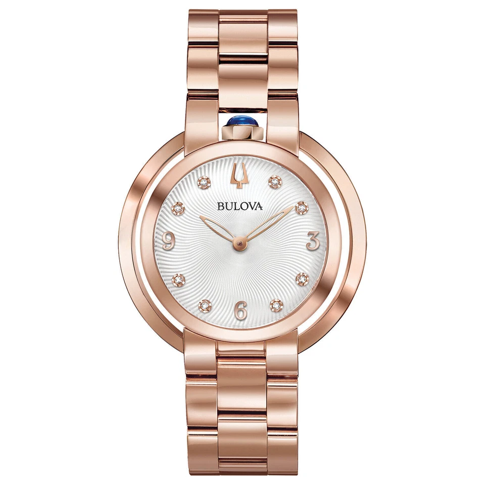 Bulova 97P130 Rubaiyat Quartz 35mm Women's Watch - Pink Gold/Silver White