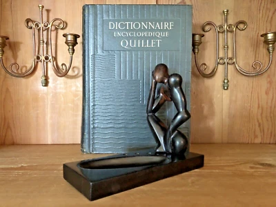 Porte-Stylo en Bois d'Ébène avec Sculpture Abstraite du Penseur –Un Écrin de Lux - Photo 1/4