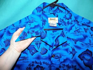 Exc! Vtg 60s UI-MAIKAI HAWAIIAN SHIRT, HORIZONTAL HOLES,EXC GRAPHICS! Big XL-2XL - Picture 1 of 15