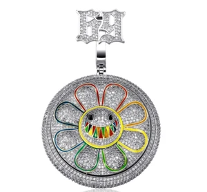 Fabulous 935 Argentium Silver & Lab-Created Diamonds Spinning Circle Men Pendant - Picture 1 of 6