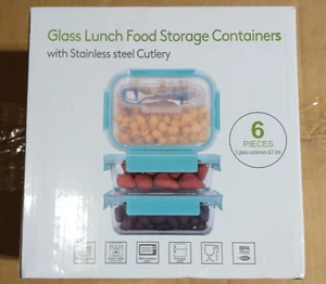 Neu in Verpackung Genicook 3er Pack Glas Aufbewahrungsset - Tablett, Deckel & Besteck - Bild 1 von 10