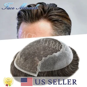 Lace Front Toupee for Men Human Hair Replacement Systems Clear Poly Hair Piece - Picture 1 of 149