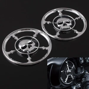 5 1/2" Chrome Skull Motorcycle Speaker Grills Cover Case For Harley FLHX FLHTP - Picture 1 of 6