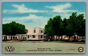 Motor Way Court postcard Lamar, CO motel on Hiway 50 AAA U.S. 50 near Hiway 287 - Picture 1 of 2