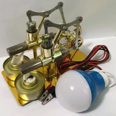 Steam Power Generator Motor Double Cylinder HotAir Stirling Engine Model Kit DIY - Image 1 of 4
