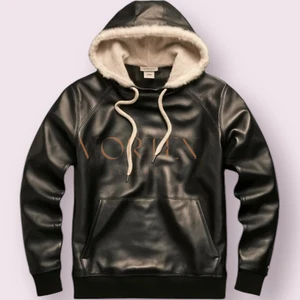 Premium Black Hoodie Leather For Men's Lambskin Leather Hoodie Classic Style - Picture 1 of 3