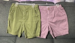 2 Pairs: COLDWATER CREEK High Rise Shorts Green Purple Adjustable Waist Size 8 - Picture 1 of 11