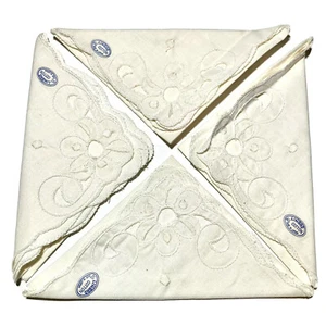 Vintage MCM LINBRO Elfenbein Leinen Teeservice Servietten NEU Taschentuch Taschentuch Stickerei - Bild 1 von 4