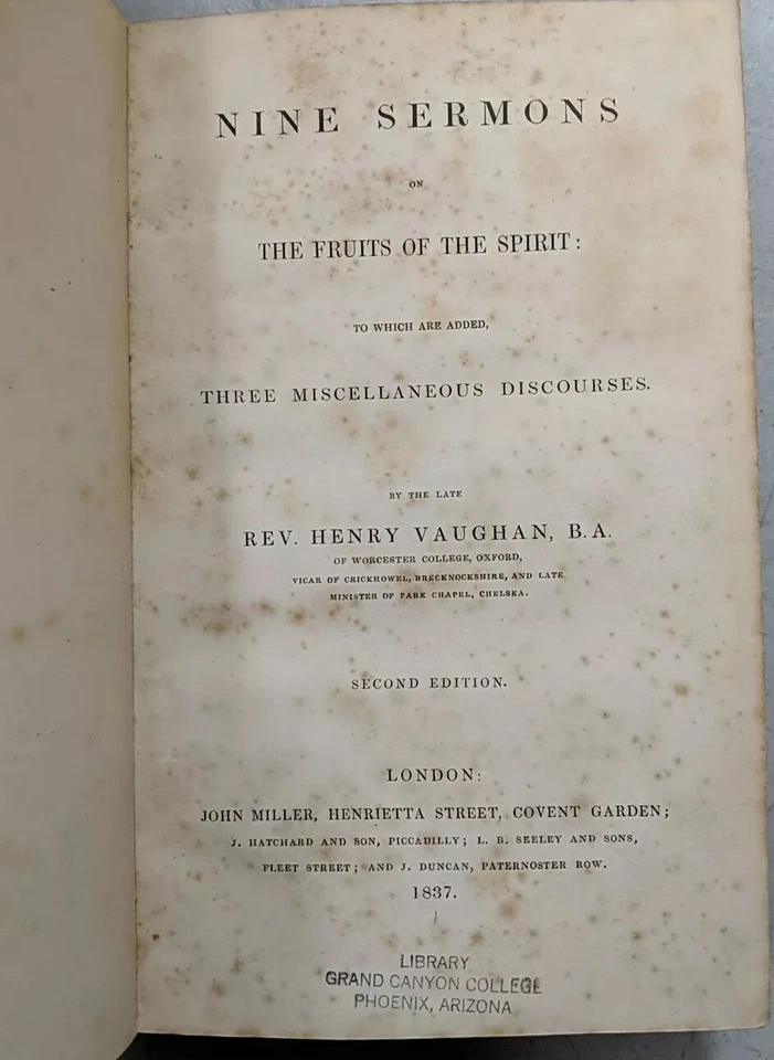 Nine Sermons on The  Fruits of the Spirit Discou by Henry Vaughan 1837 EXLib HD - Image 1 of 4
