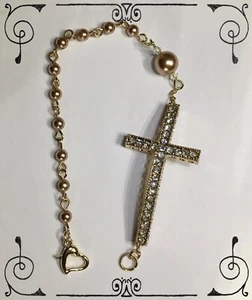 Pulsera Rosario Artesanal HECHA CON ESLABONES DE ORO KC Perlas de oro rosa de Swarovski - Imagen 1 de 8