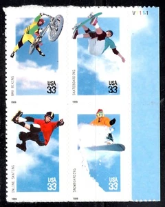UNITED STATES SCOTT 3321-3324 EXTREME SPORTS PLATE BLOCK OF 4 DIFFERENT MNH - Picture 1 of 1