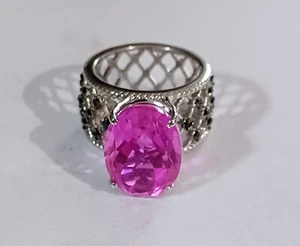 11.25ct Radiant Orchid Quartz & Thai Black Spinel Ring Platinum/Sterling Size 7  - Picture 1 of 5