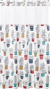 Cactus Print Fabric Shower Curtain Set with PEVA Snap-In Liner, No Hooks Require - Picture 1 of 9