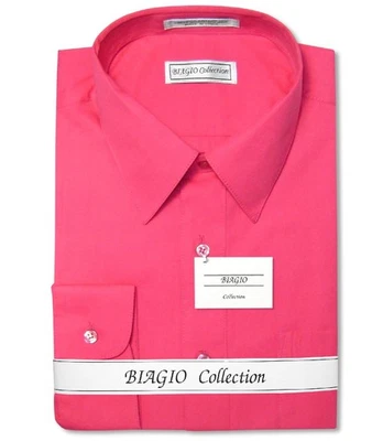 Camisa de Vestir Biagio Para Hombres 100% ALGODÓN Sólida Rosa Caliente Color Fucsia talla 16.5 32/33 Foto 1 de 4