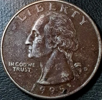 Missing Clad Layer ~ 1995 D Washington Quarter 25C ~ Mint Error Coin  - Image 1 of 2