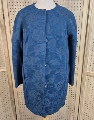 Jacques Vert Jacket Navy Blue Floral Jacquard Size UK 10 BNWT R5 - Image 1 of 4