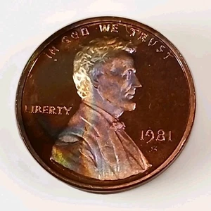 CAMEO RAINBOW SPLIT TONING 1981-S LINCOLN SUPERB GEM PROOF 1c - Picture 1 of 2