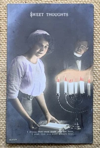 "Sweet Thoughts" Candlelight Glamour Woman & Man, Verse, Philco Photo Postcard - Picture 1 of 3