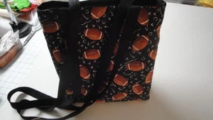 Football Tote-Plays on Black, Quilted, Handmade, For Love of Football - Picture 1 of 2