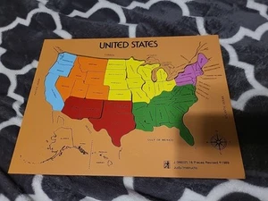 Judy Instructo 1989 Wood Tray Puzzle – United States Puzzle 18 Pieces States Map - Picture 1 of 9