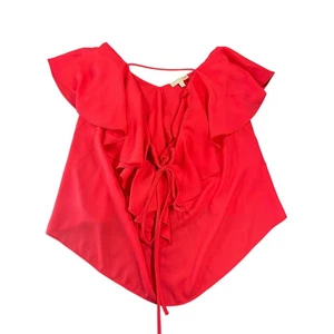 NWT GB Hot Coral Pink Cherry Blossom Ruffled Flutter Blouse Women's Size Medium - Picture 1 of 5