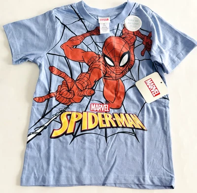 Marvel Spider Man's Kids Boy's Blue Graphic T-Shirt Double-sided Size 5T - Image 1 of 4