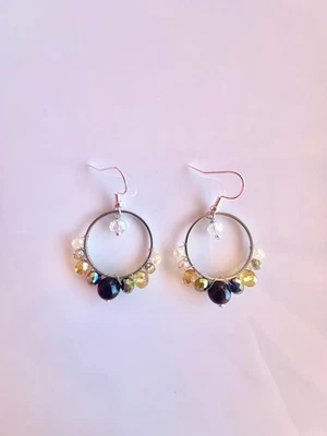 Orecchini eleganti pendenti a cerchio in argento con onice nera - Regalo donna - Immagine 1 di 2