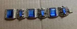 Vintage Hecho En Mexico stamped bracelet with sapphire blue art glass - Picture 1 of 4