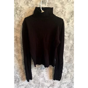 Suéter Zara tejido para mujer negro acanalado cuello falso manga larga detalle de botones pequeño - Imagen 1 de 5