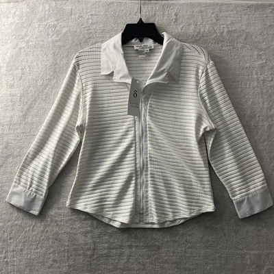 Blusa Top Mujer Samuel Dong Blanco Rayas Mediana Nailon Cremallera Completa Manga Larga Foto 1 de 4