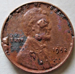 1952-P WHEAT CENT, OBVERSE END OF ROLL DEFECTIVE PLANCHET? NORMAL REVERSE, VF+ - Picture 1 of 4