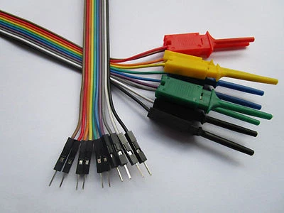 5 pcs 2.54mm Jumper Wire 1x10 pin Male to Flat Test Clip Ribbon Cable 9.5" 24cm - Image 1 of 4