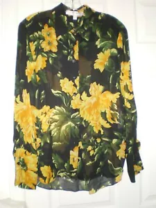 WORN ONCE Carolina Herrera Made in Italy Yellow/Black Floral Shirt Top Blouse 6 - Picture 1 of 5