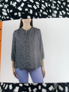 Jachs Girlfriend Women's Printed 3/4 Sleeve with Hidden Button Blouse, Black,XXL - Picture 1 of 3