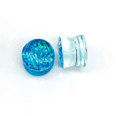 Blue Opal Glitter Stone Handicarfted Ear Piercing Plugs Pair Size 8g - 25 MM - Image 1 of 4