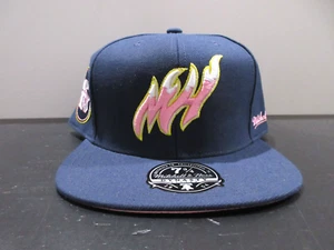 Miami Heat Hat Cap Fitted Mens 7 3/4 Blue Pink Mitchell & Ness NBA Basketball - Picture 1 of 9